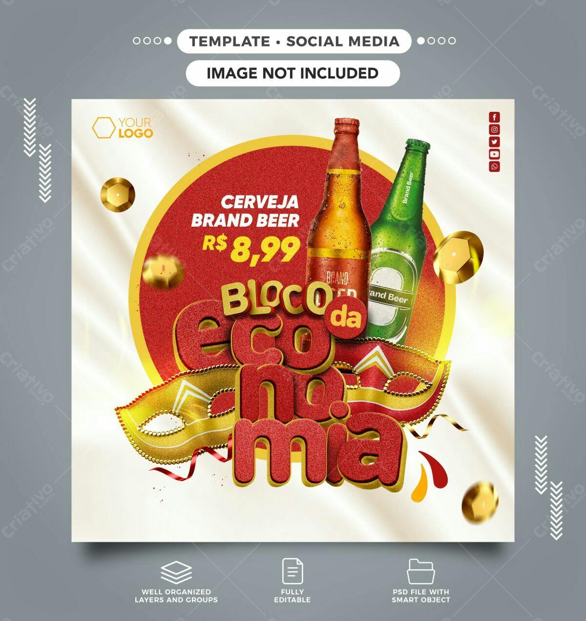 Flyer para Bloco de Carnaval PSD Editável