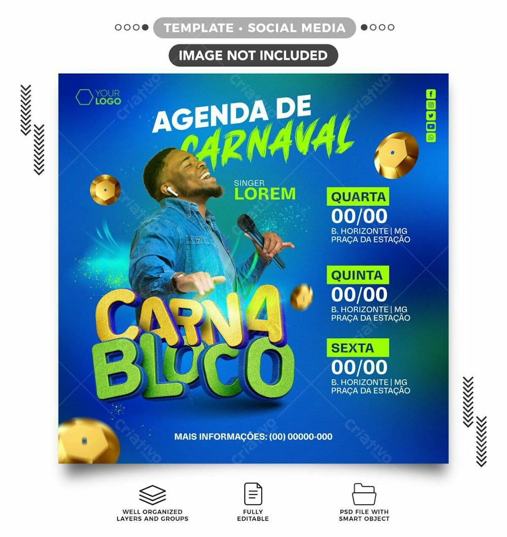 Social Media Agenda De Carnaval Carna Bloco Template Feed