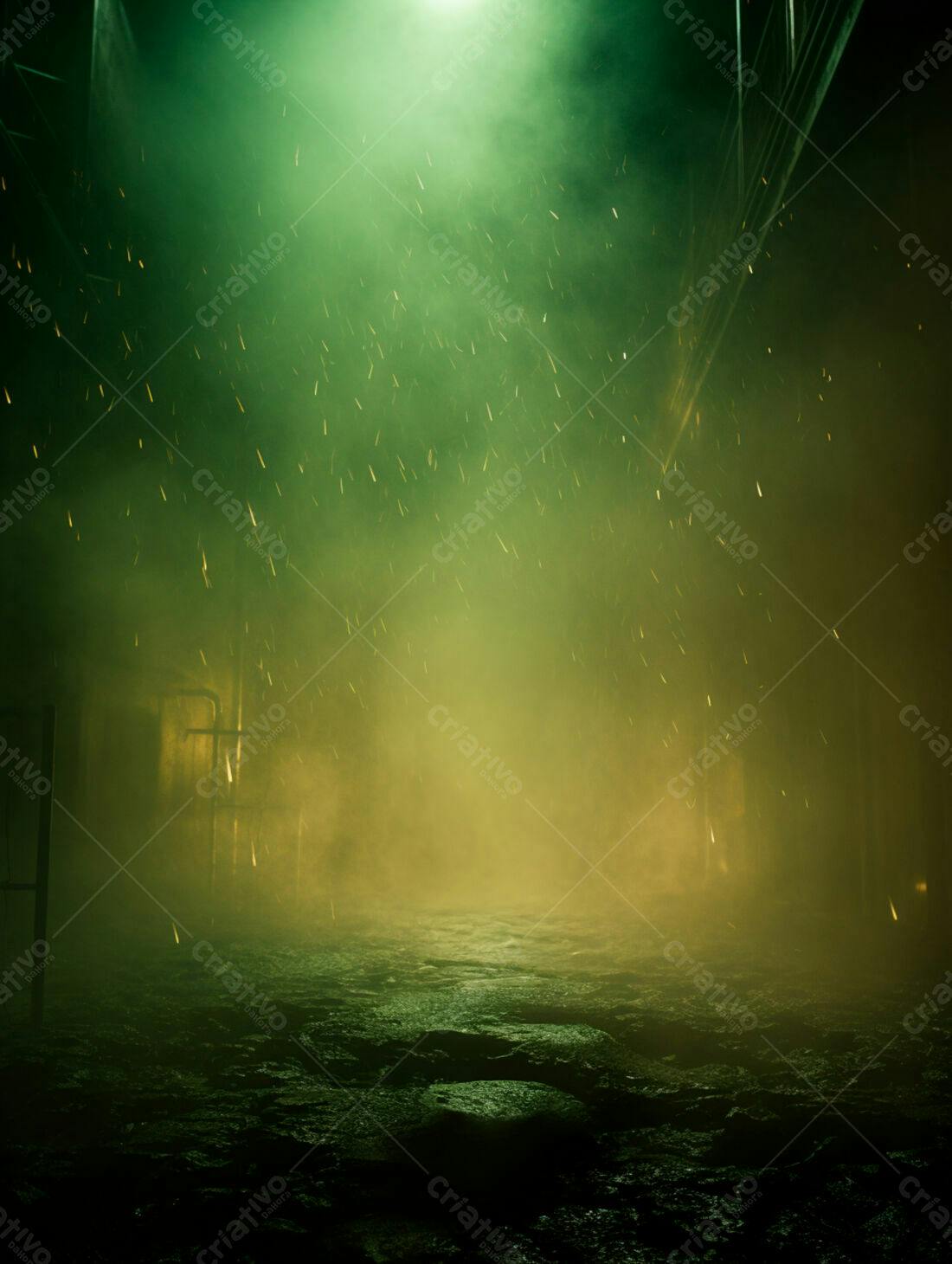Ambiente misterioso com névoa verde