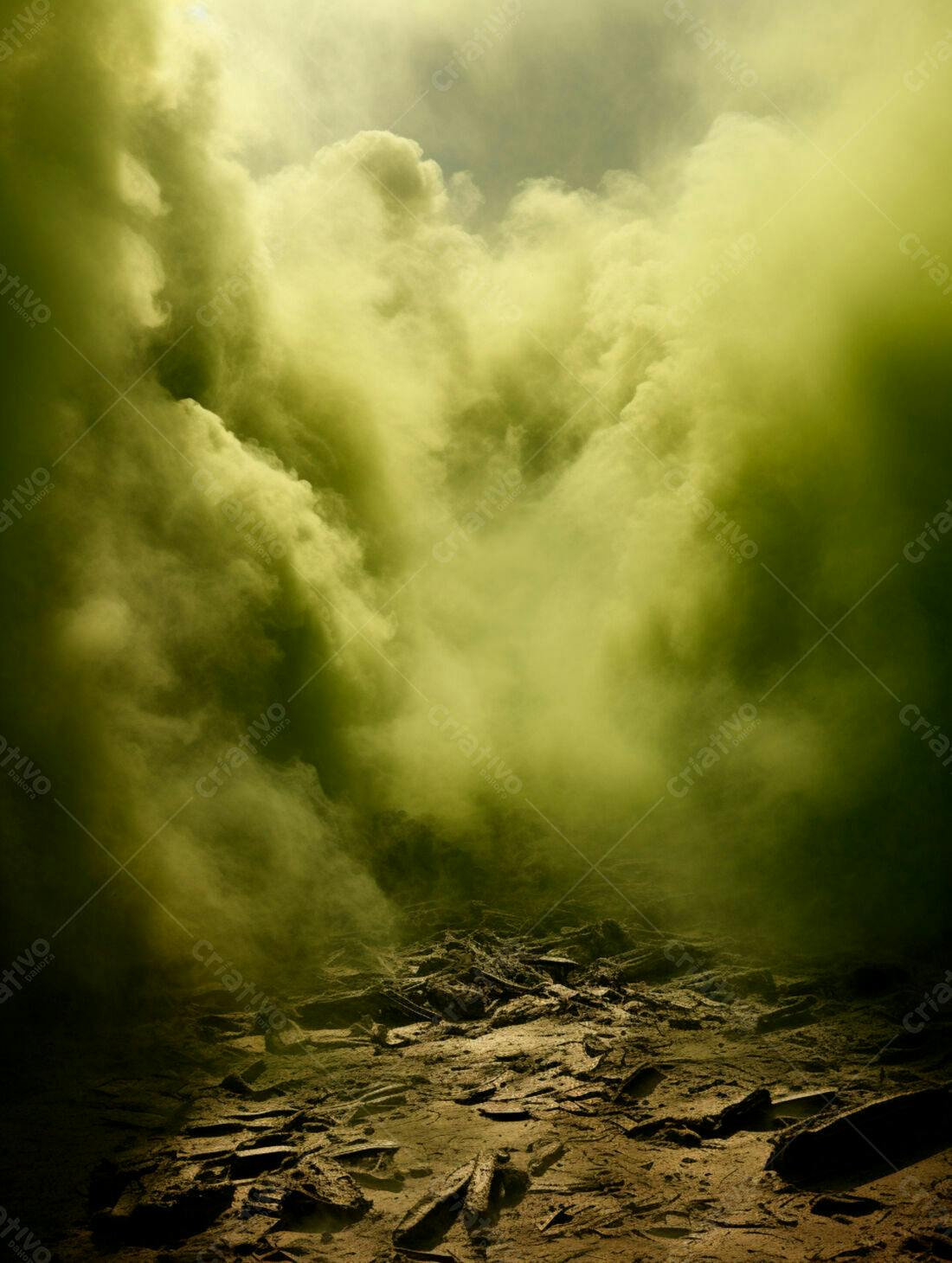 Nuvem verde tóxica sobre solo árido