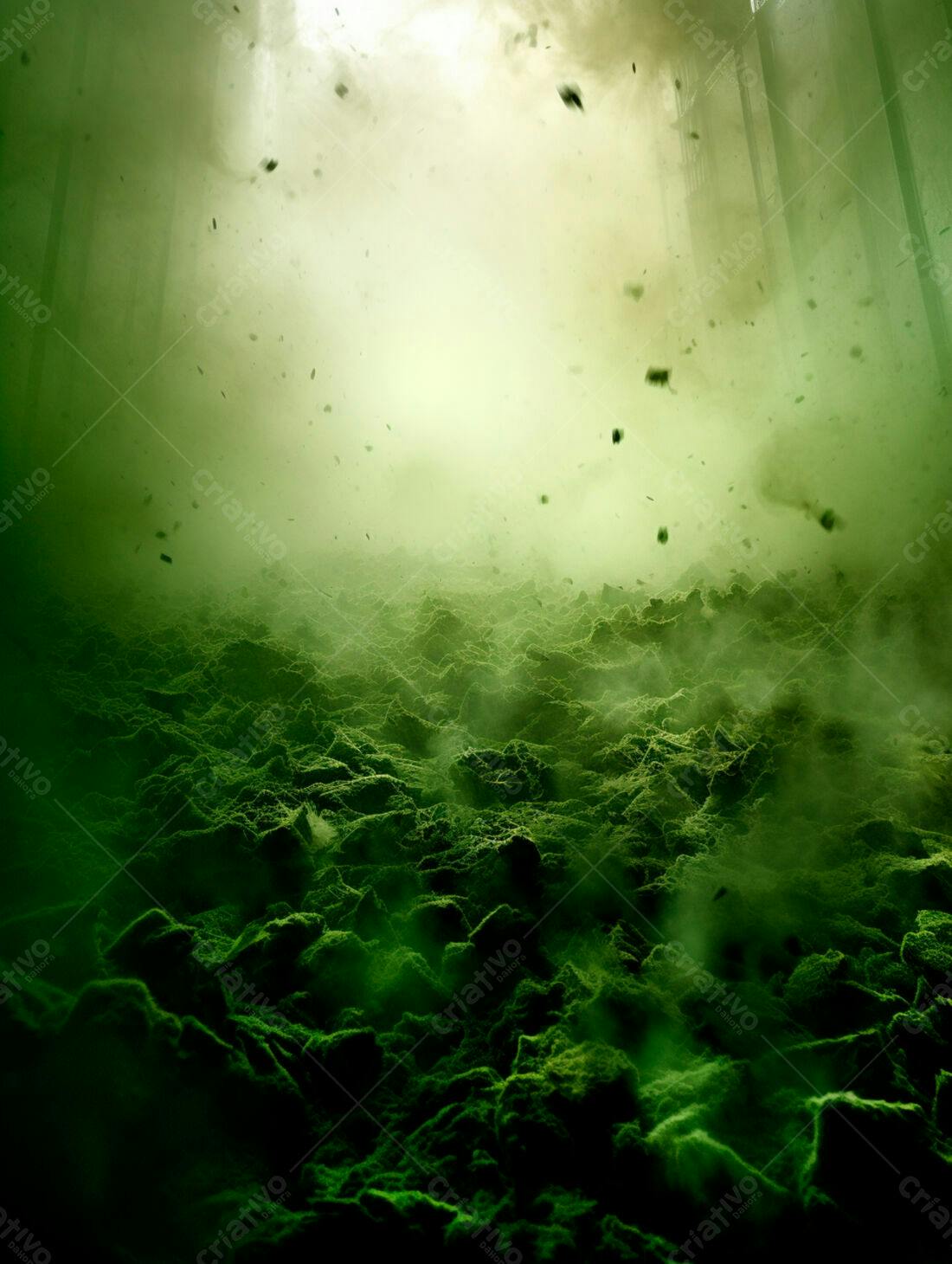Paisagem Sombria Verde com Névoa