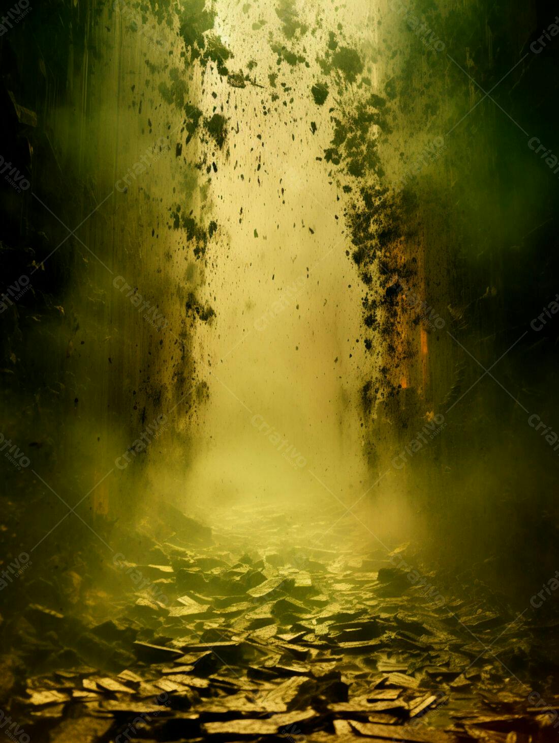 Caminho misterioso em tons verdes e amarelos