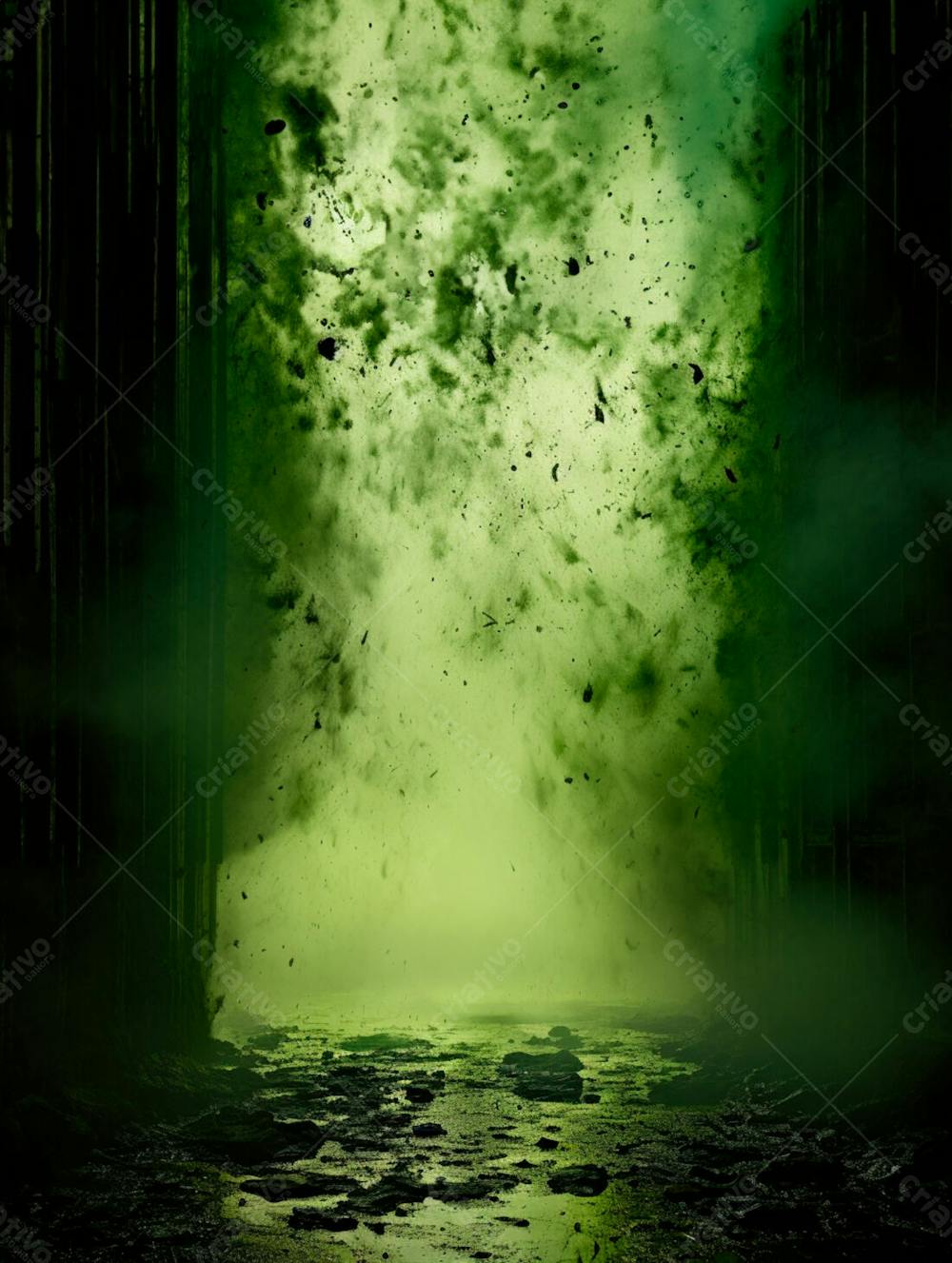 Imagem De Fundo, Explosão De Fumaça E Nuvens Em Tons Verdes 27