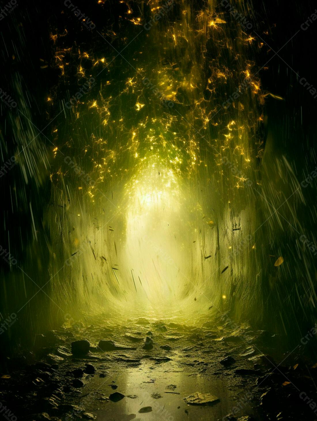 Portal mágico floresta verde e dourado