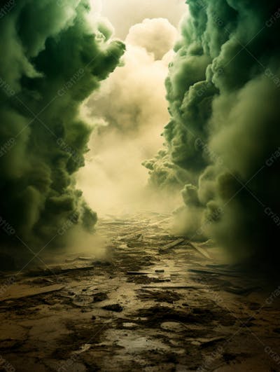 Imagem De Fundo, Explosão De Fumaça E Nuvens Em Tons Verdes 41