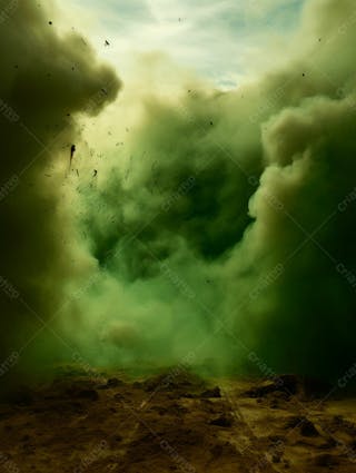 Imagem de fundo, explosão de fumaça e nuvens em tons verdes 43