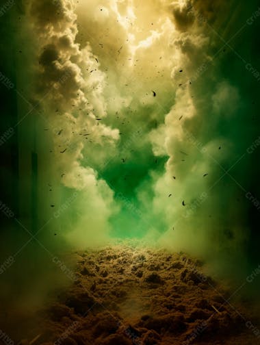 Imagem de fundo, explosão de fumaça e nuvens em tons verdes 55