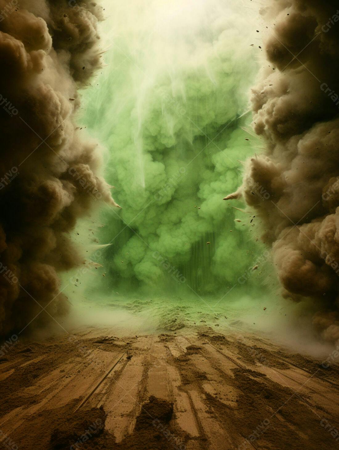 Explosão de poeira verde e marrom