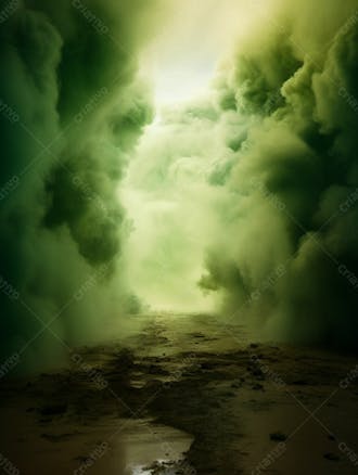 Imagem de fundo, explosão de fumaça e nuvens em tons verdes 67