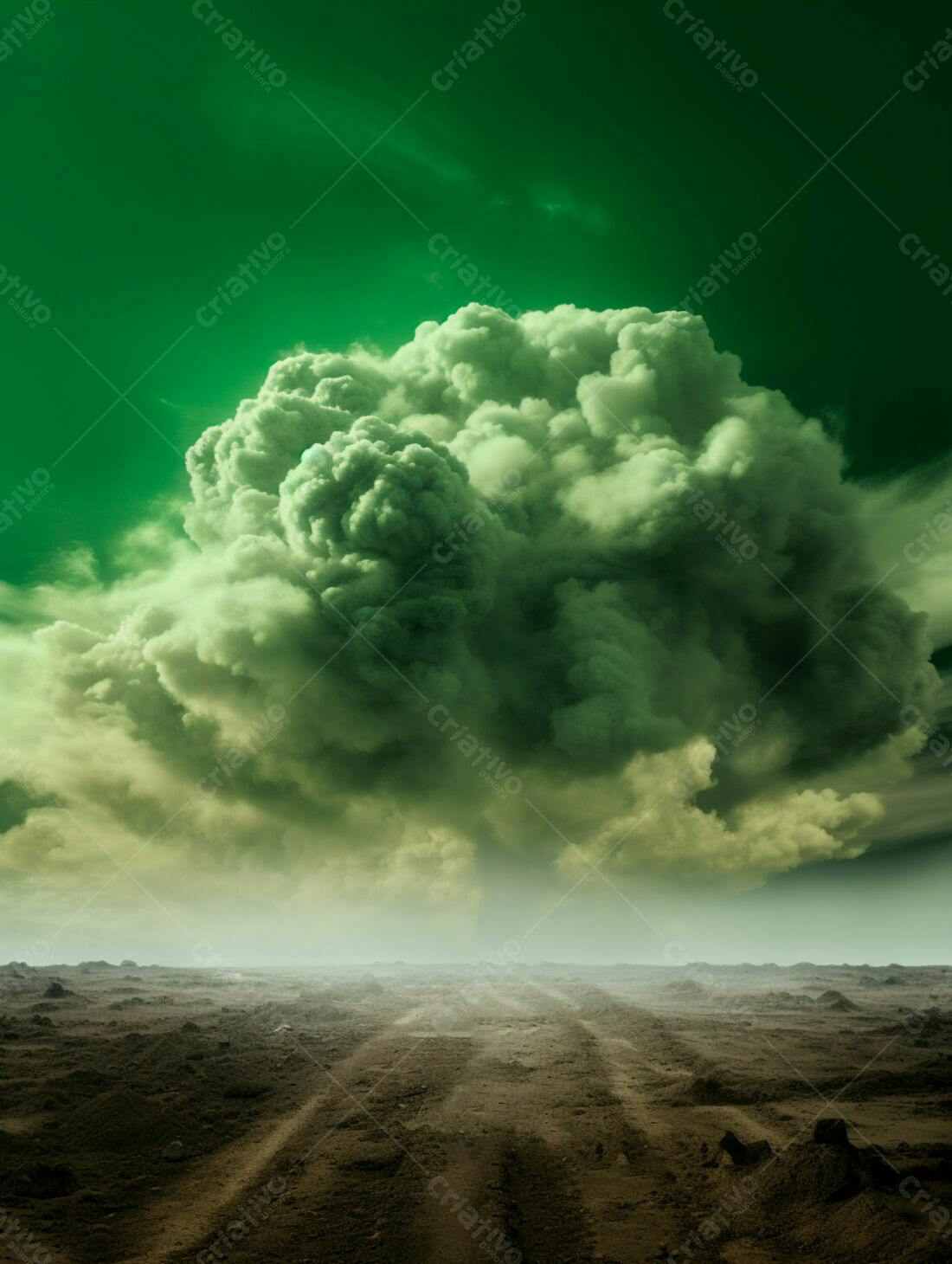 Nuvens Verde-Escuras sobre Terra Árida