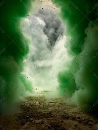 Imagem de fundo, explosão de fumaça e nuvens em tons verdes 83