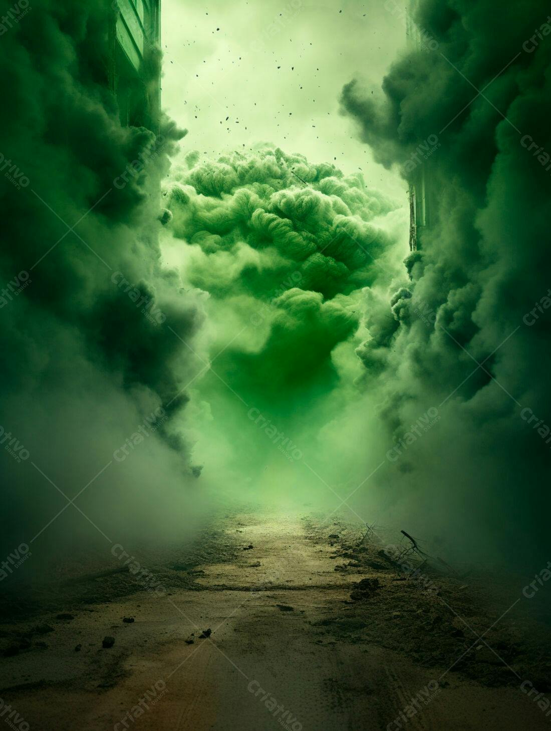 Estrada nebulosa verde cenário apocalíptico