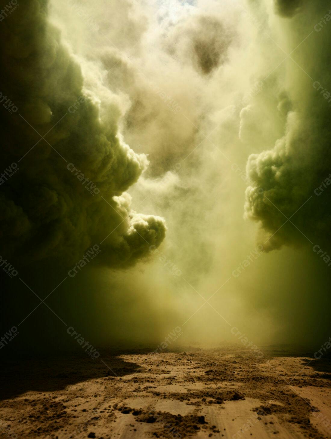 Nuvens escuras sobre solo árido