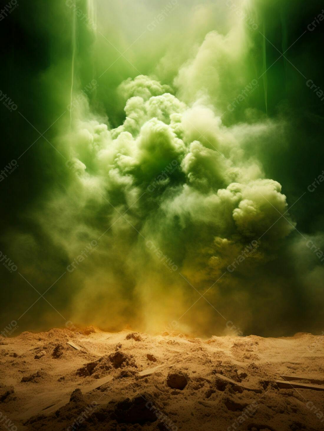 Nuvem de fumaça verde sobre areia