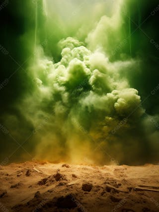 Imagem de fundo, explosão de fumaça e nuvens em tons verdes 91