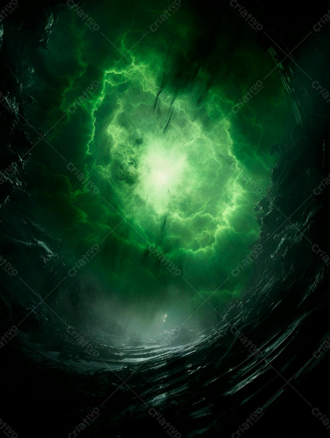 Explosão Verde Escura Abstrata