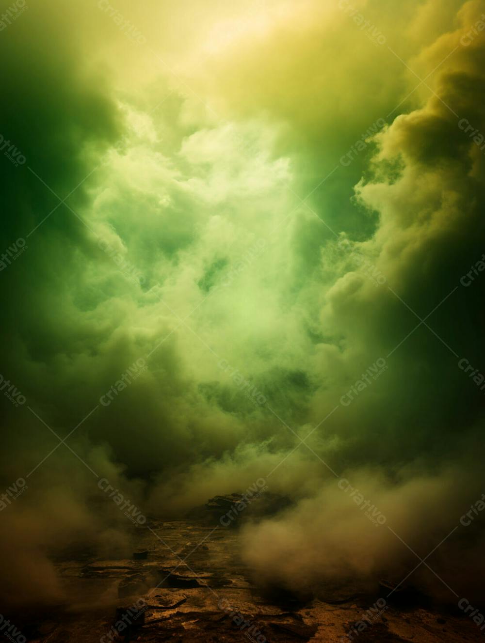 Imagem De Fundo, Explosão De Fumaça E Nuvens Em Tons Verdes 105