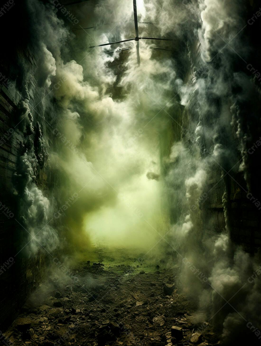 Túnel misterioso com fumaça verde