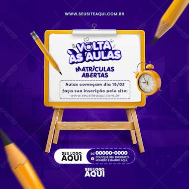 Volta às aulas | matrículas abertas | escola | psd editável