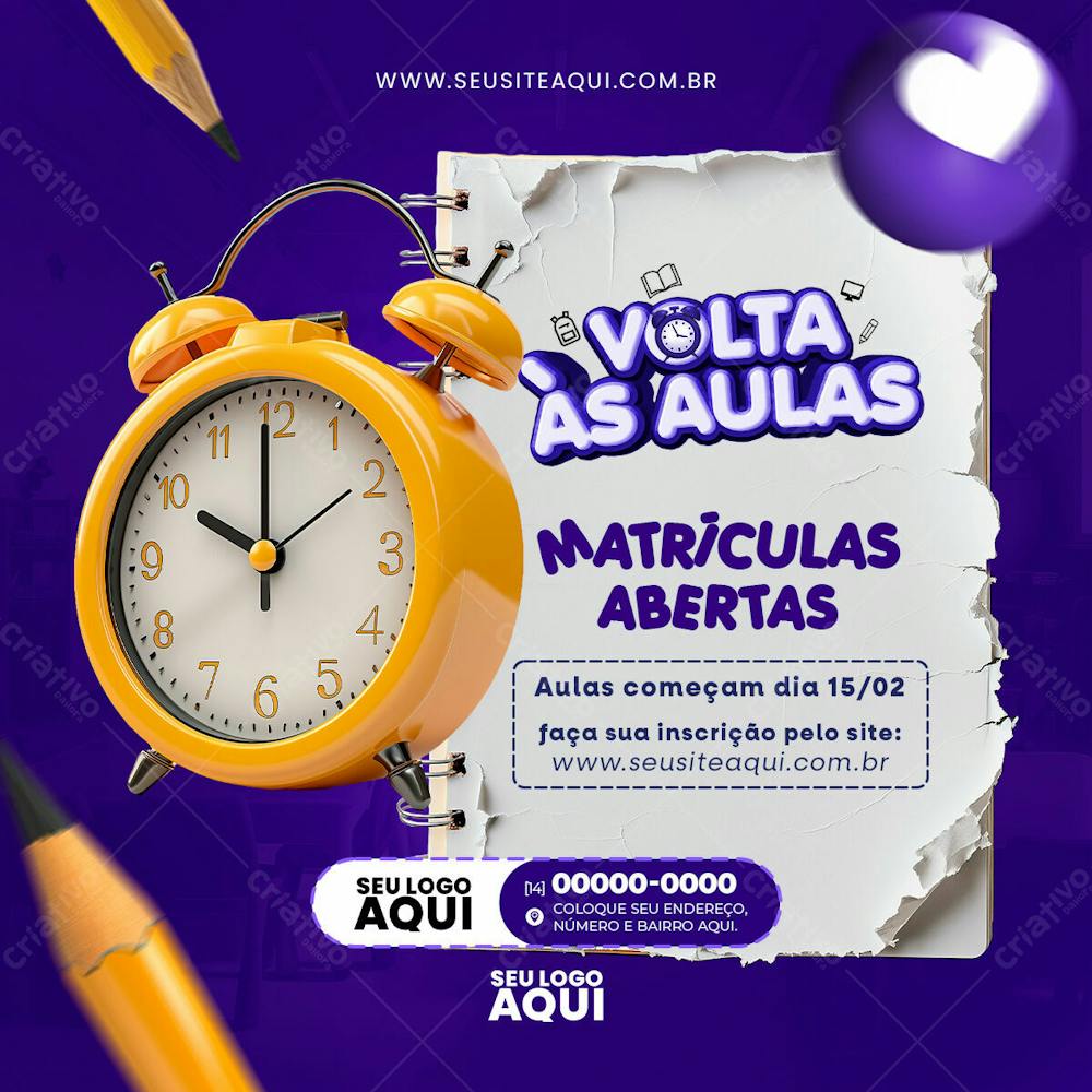 VOLTA ÀS AULAS | MATRÍCULAS ABERTAS | ESCOLA | PSD EDITÁVEL