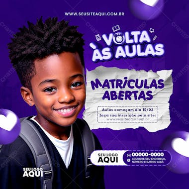 Volta às aulas | matrículas abertas | escola | psd editável