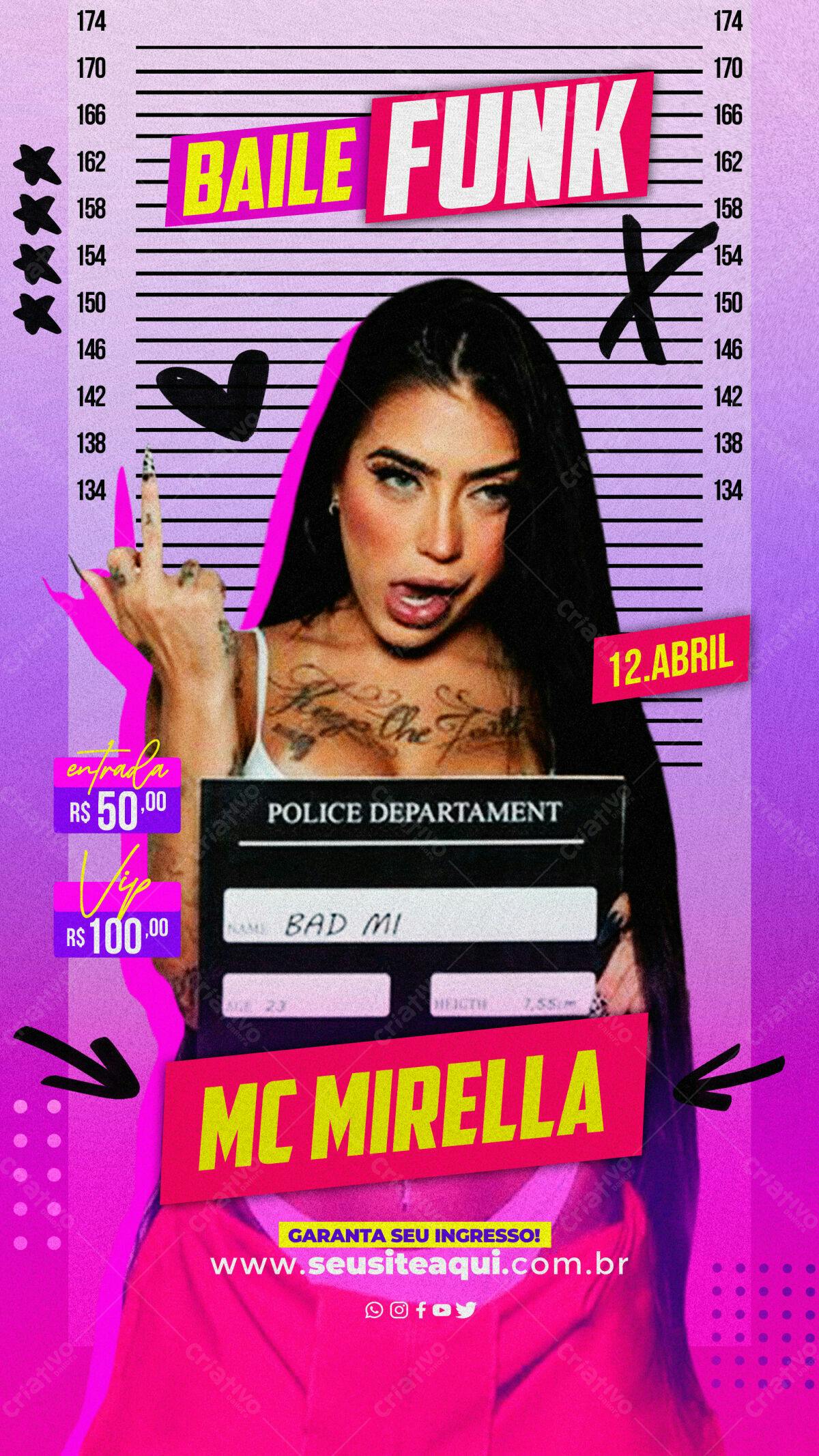 Flyer Baile Funk MC Mirella PSD Editável