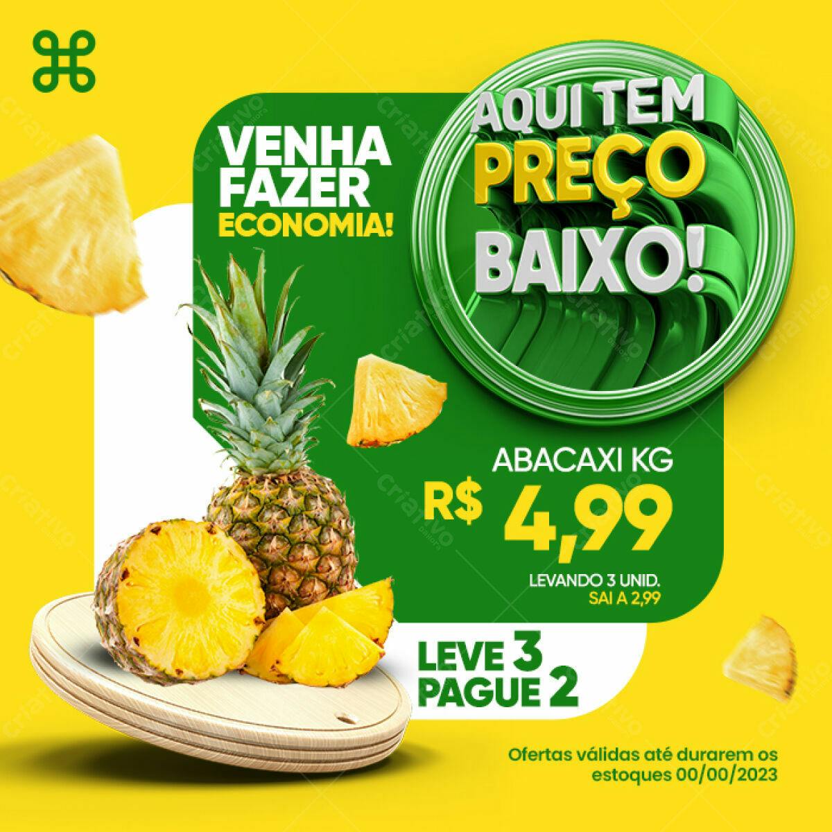 Flyer de Promoção de Abacaxi PSD Editável