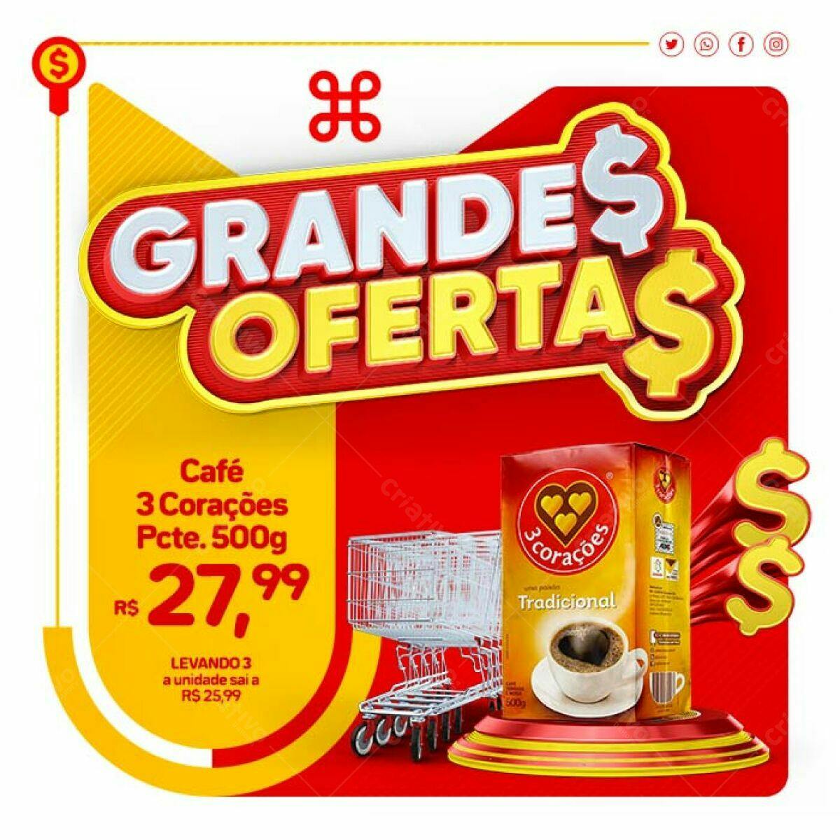 Flyer de Oferta de Café 3 Corações PSD Editável