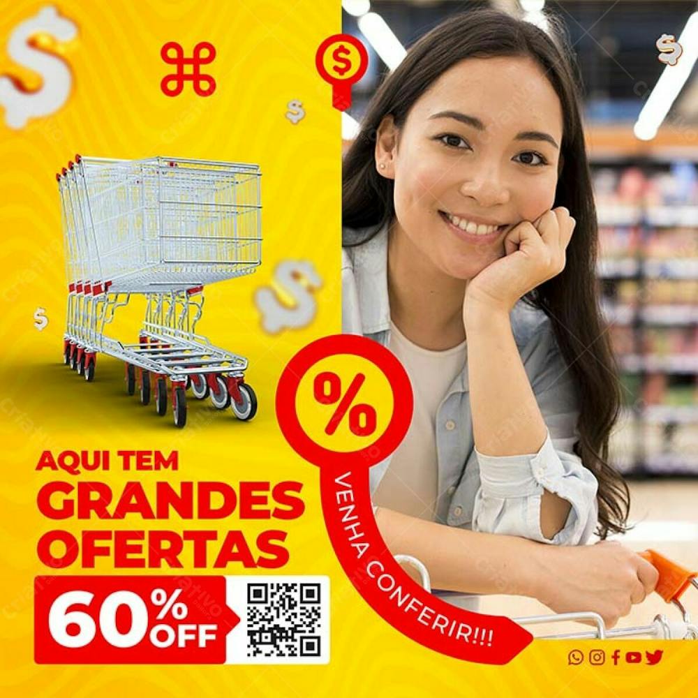 SOCIAL MEDIA SUPERMERCADOS AQUI TEM GRANDES OFERTAS 60% OFF