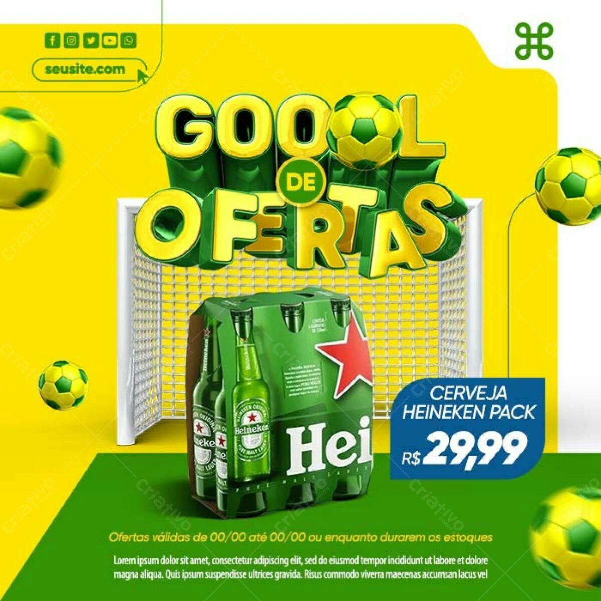 Flyer Cerveja Heineken Gol de Ofertas PSD Editável