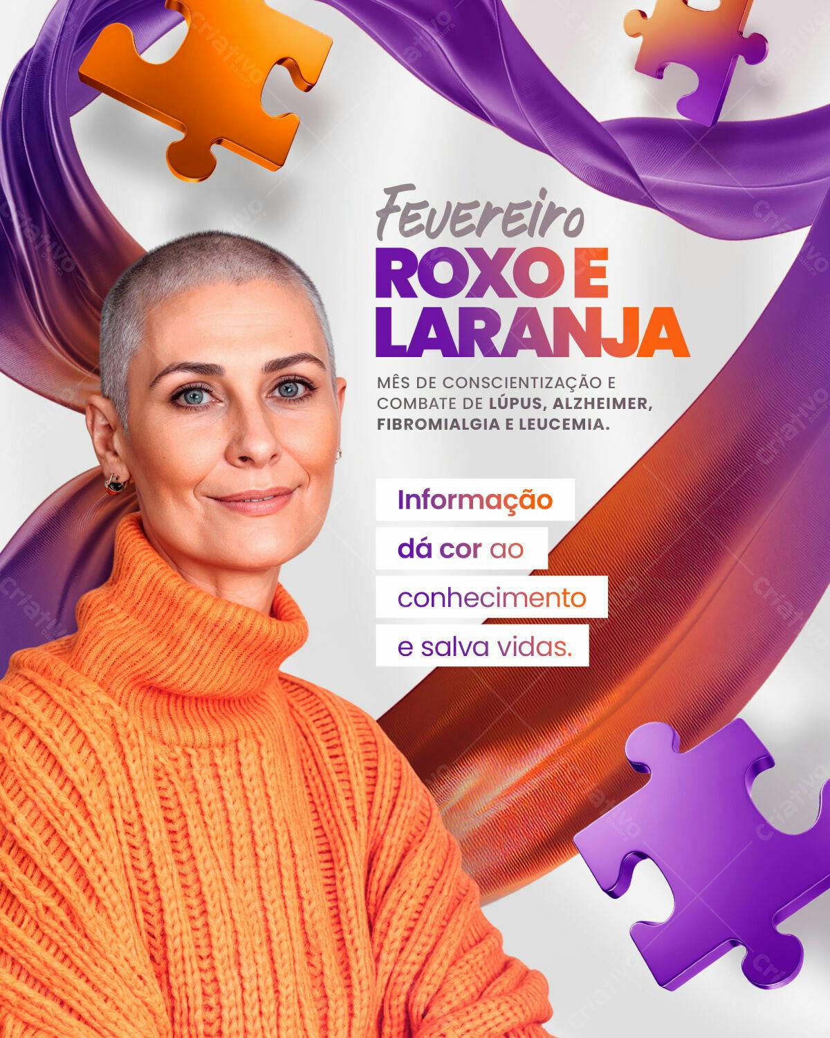 Flyer Fevereiro Roxo e Laranja PSD Editável
