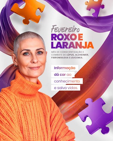 Campanha fevereiro roxo e laranja social media