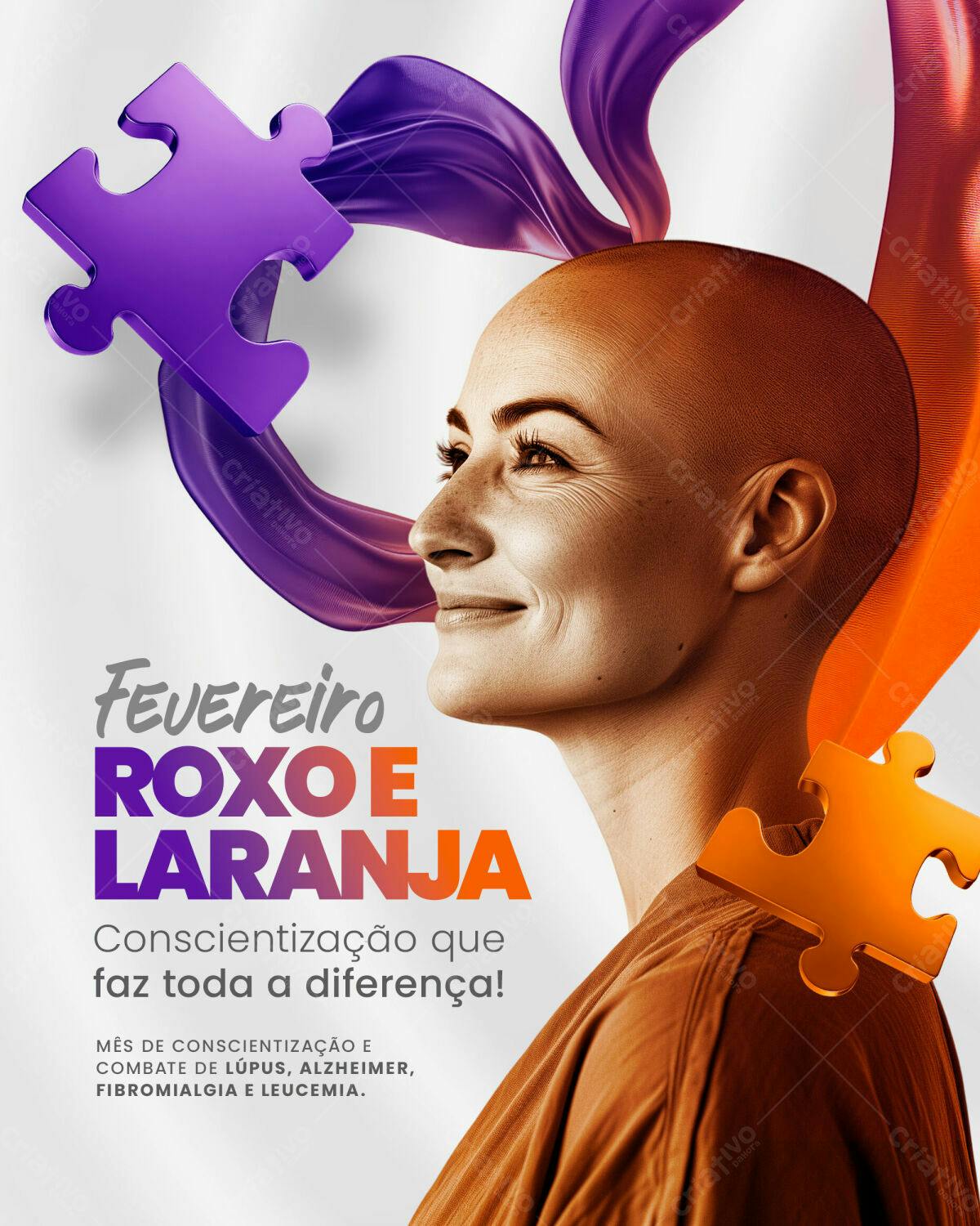 Poster Fevereiro Roxo e Laranja PSD Editável