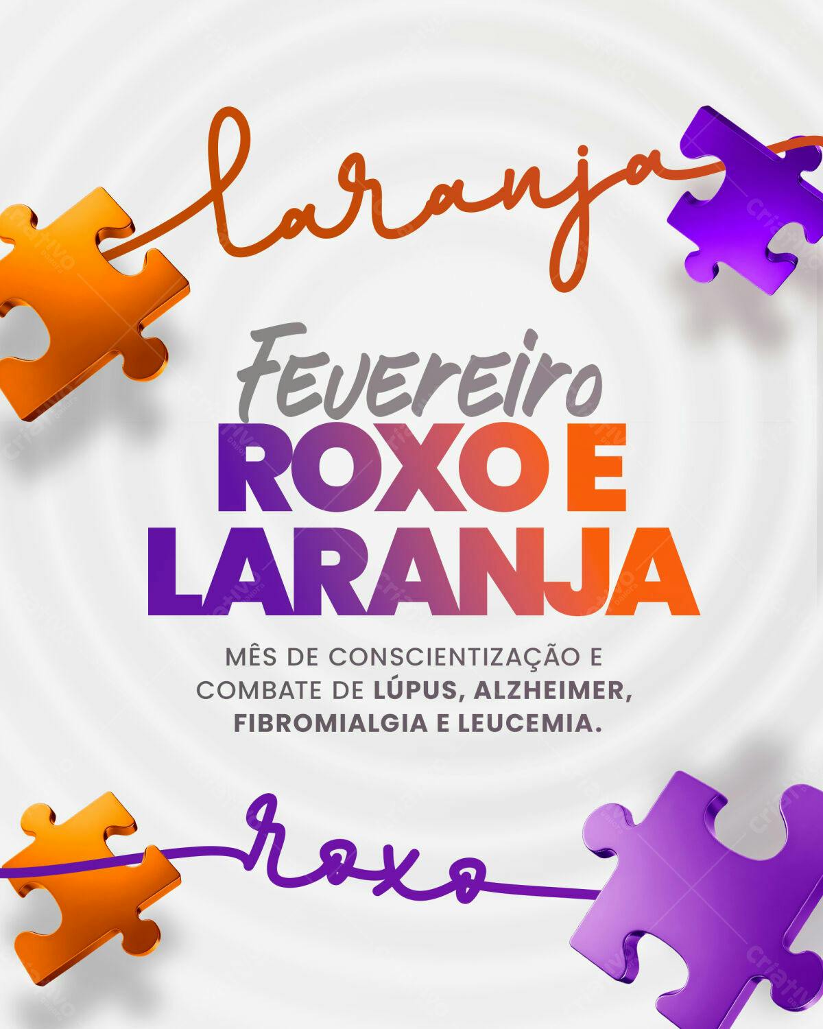 Flyer Fevereiro Roxo e Laranja PSD Editável