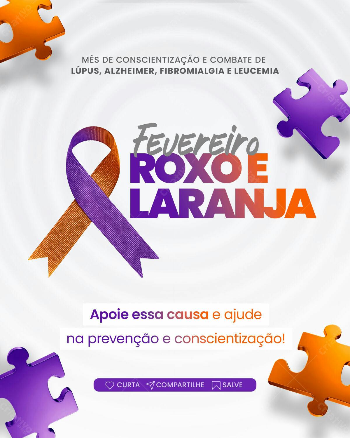 Post para Fevereiro Roxo e Laranja PSD Editável