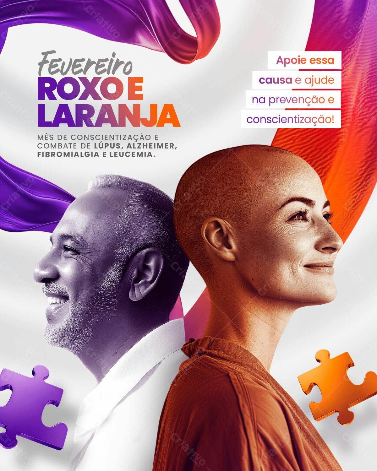 Flyer Fevereiro Roxo e Laranja PSD Editável