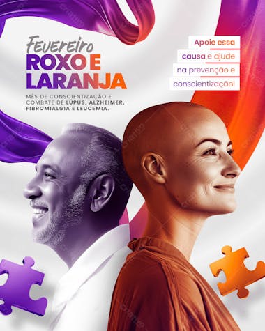 Campanha fevereiro roxo e laranja social media