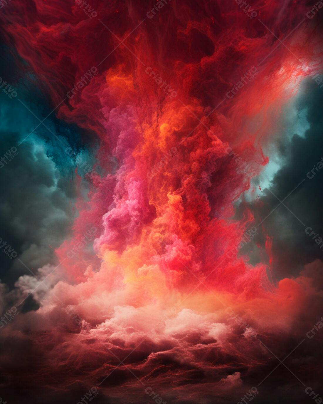 Explosão de cores abstrata em tons vermelhos e azuis