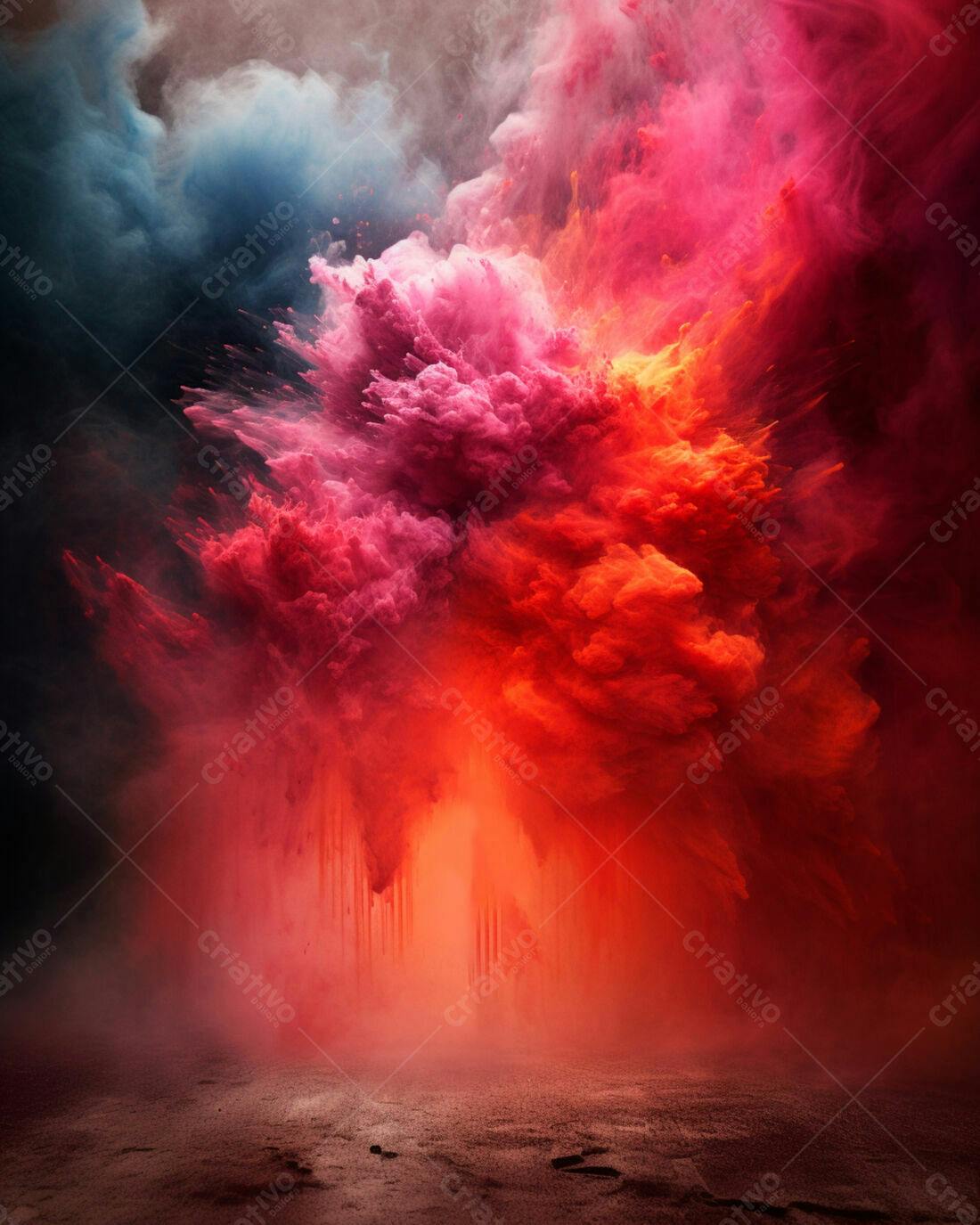 Explosão de cores vibrantes em tons vermelhos e azuis