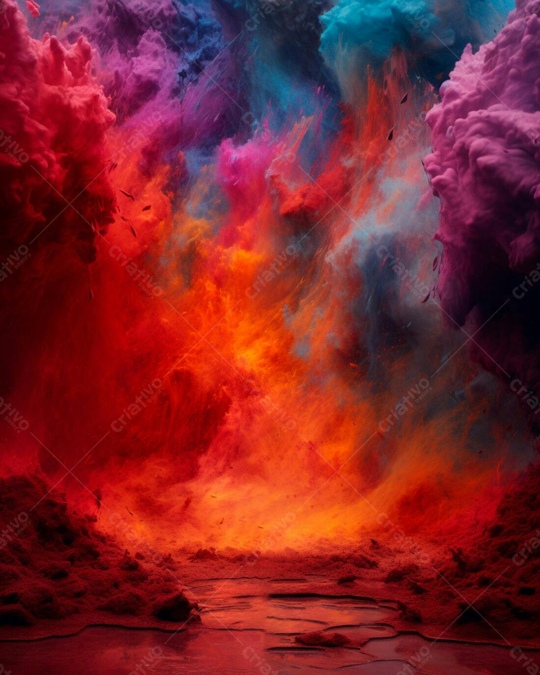 Explosão de cores vibrantes em tons vermelho e azul