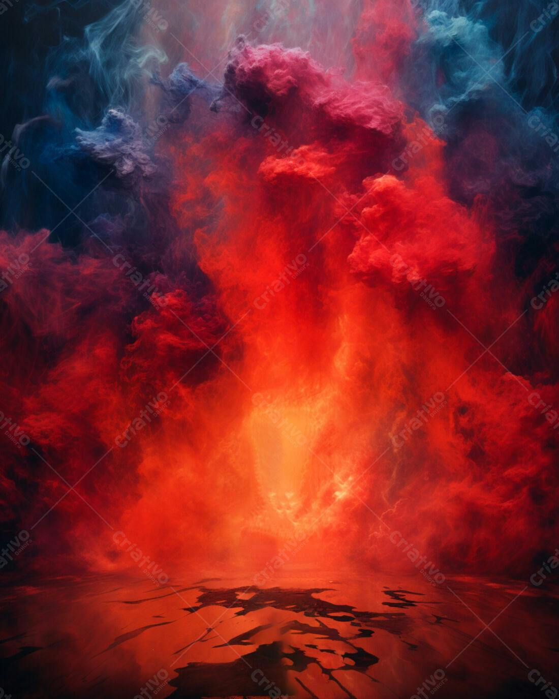 Nuvem de fumaça vermelha e azul
