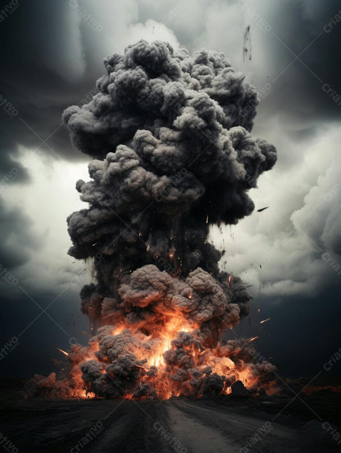 Explosão gigante nuvem negra e fogo