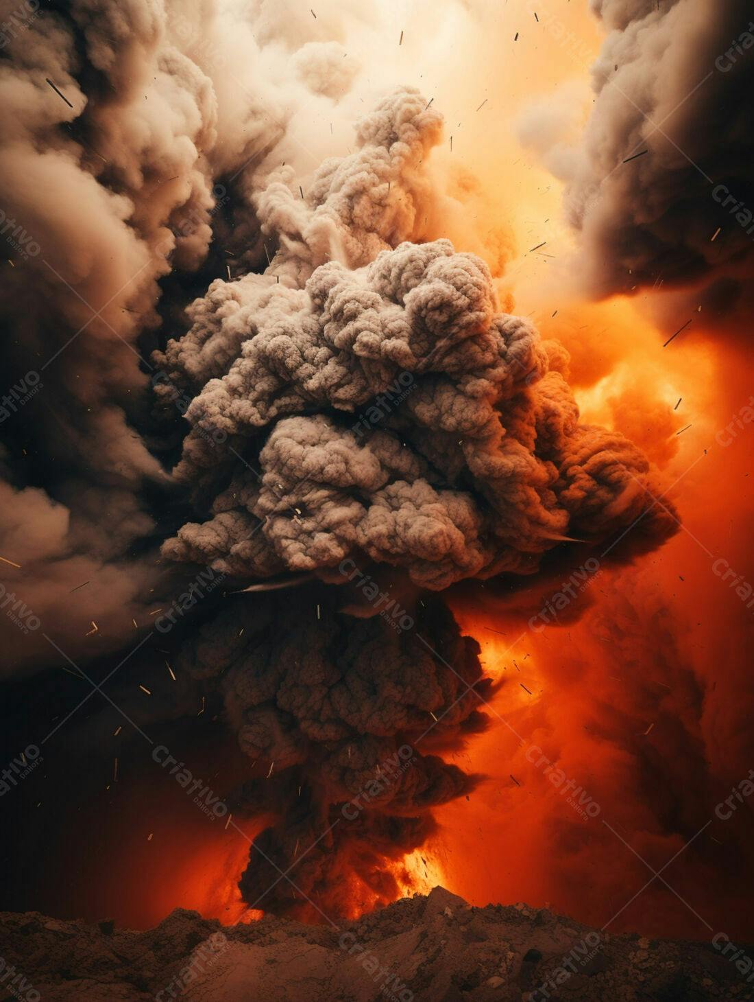 Erupção vulcânica cinza e laranja