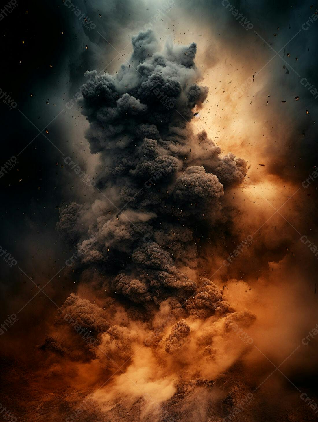 Erupção vulcânica cinza e laranja