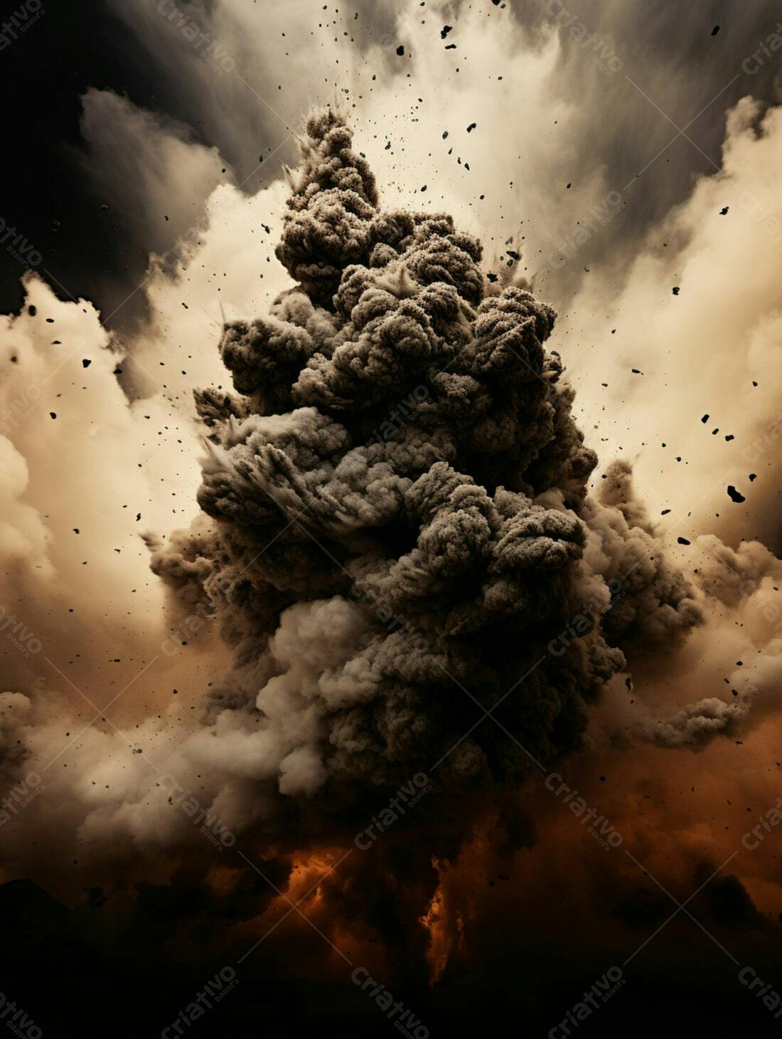 Erupção Vulcânica Cinza e Laranja