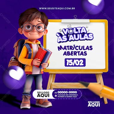 Volta às aulas | matrículas abertas | escola | psd editável