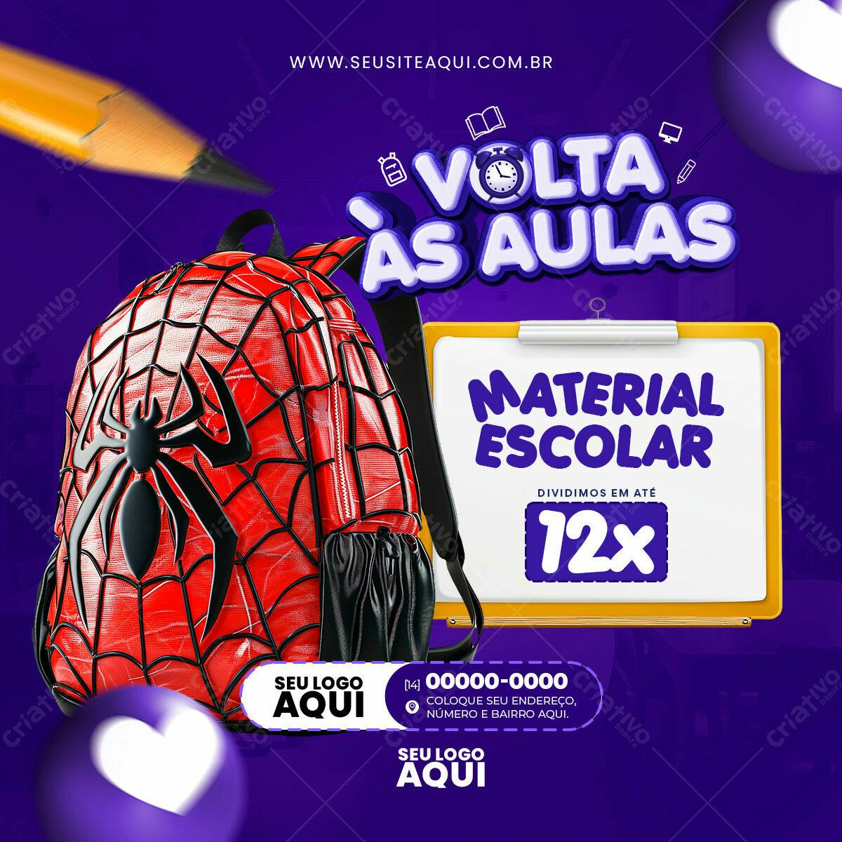 PSD para Volta às Aulas com Mochila Homem-Aranha PSD Editável