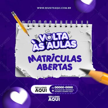 Volta às aulas | matrículas abertas | escola | psd editável