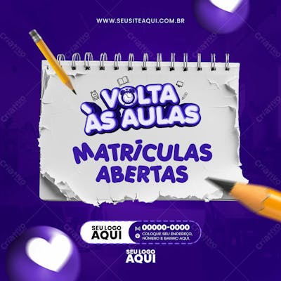 VOLTA ÀS AULAS | MATRÍCULAS ABERTAS | ESCOLA | PSD EDITÁVEL