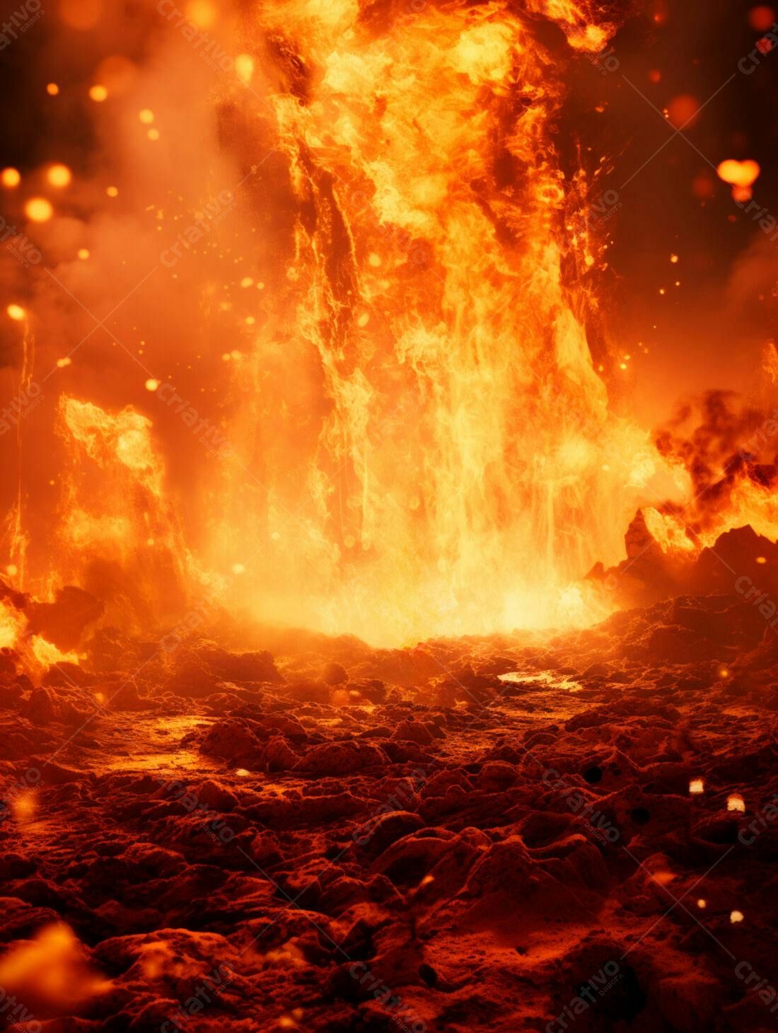 Chamas Infernais em Erupção Vulcânica